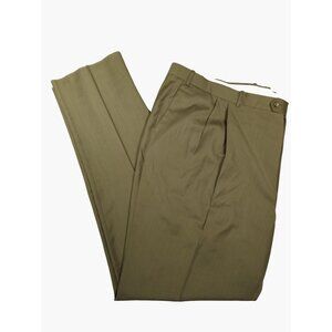 ILTailleur Mens Pants Sz 53x41 Olive Chino Classic Easy Fit Double Pleat Raw Hem